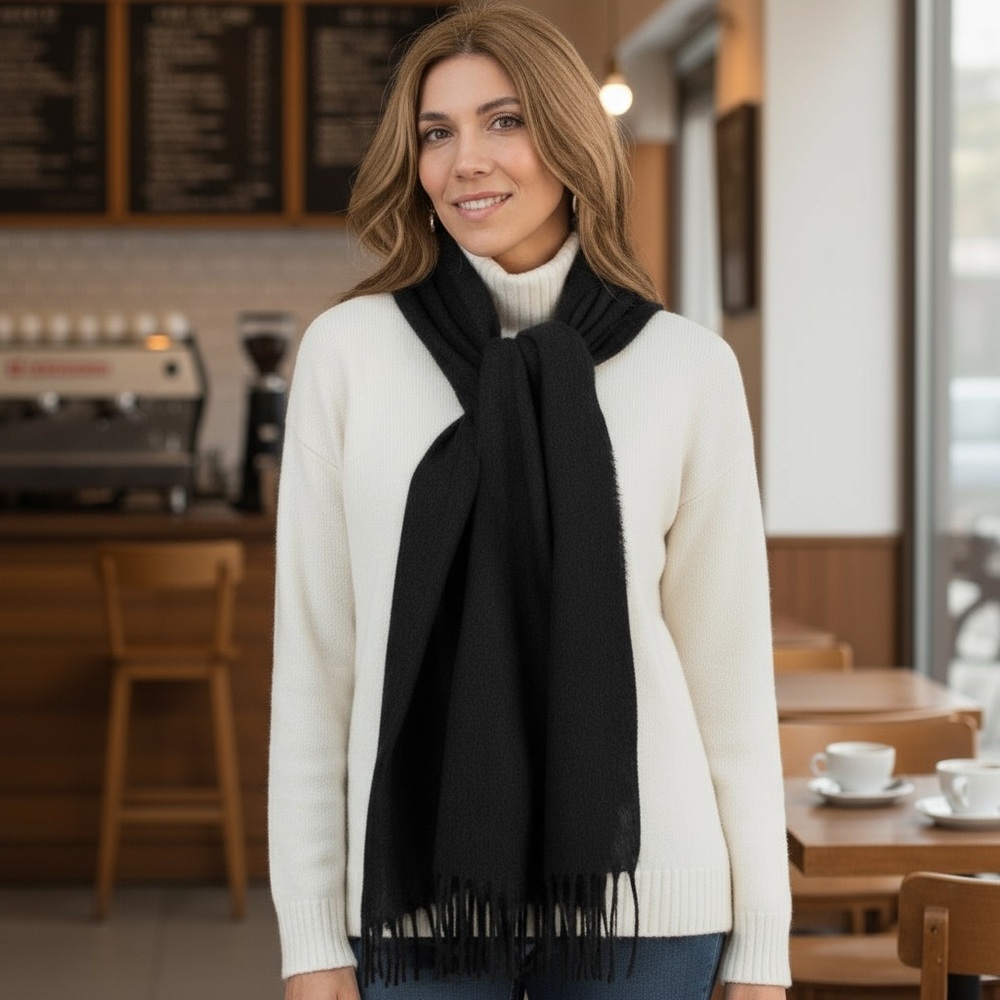 NWT Style & Co. Unisex Classic Black Scarf with Chevron Weave Soft Gift Holiday